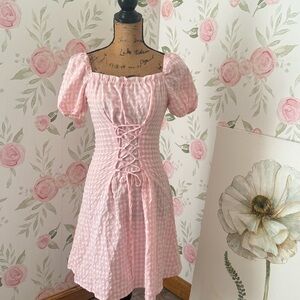 Pink Gingham Corset Mini Dress